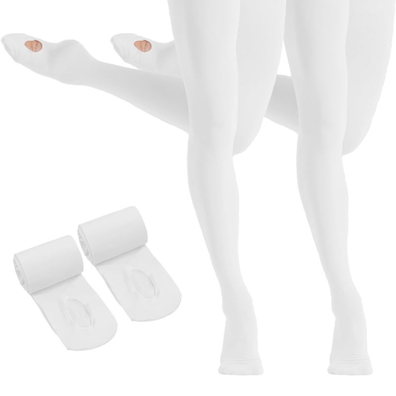 HETH Ballet Tights for Girls - Ultra Soft Dance Tights Convertible White Tight (Toddler/Kids,X-Large,2pcs) - Image 1